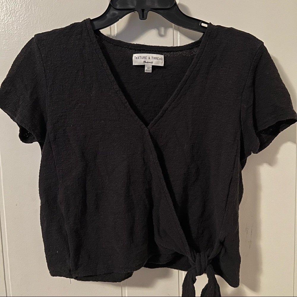 Black wrap top with tie